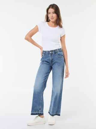 Pantaloni denim wide leg in cotone