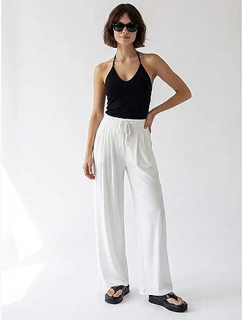 Pantaloni donna in jersey a gamba ampia e vita alta mixray