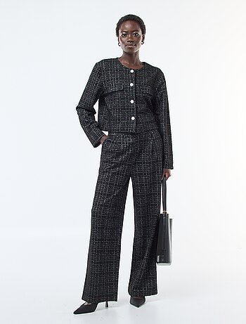 Pantaloni dritti a quadri con cintura elasticizzata