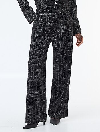 Pantaloni dritti a quadri con cintura elasticizzata