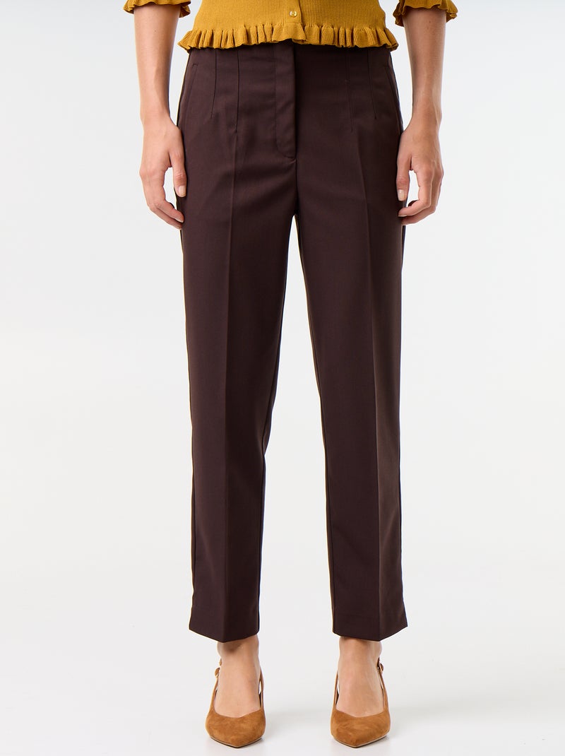 Pantaloni dritti a vita alta Marrone - Kiabi