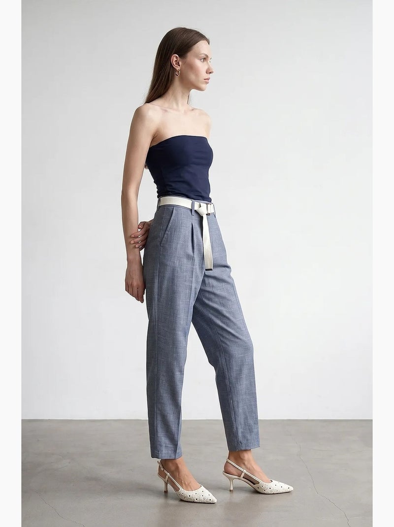 Pantaloni dritti alla caviglia con cintura dilvin Blu - Kiabi