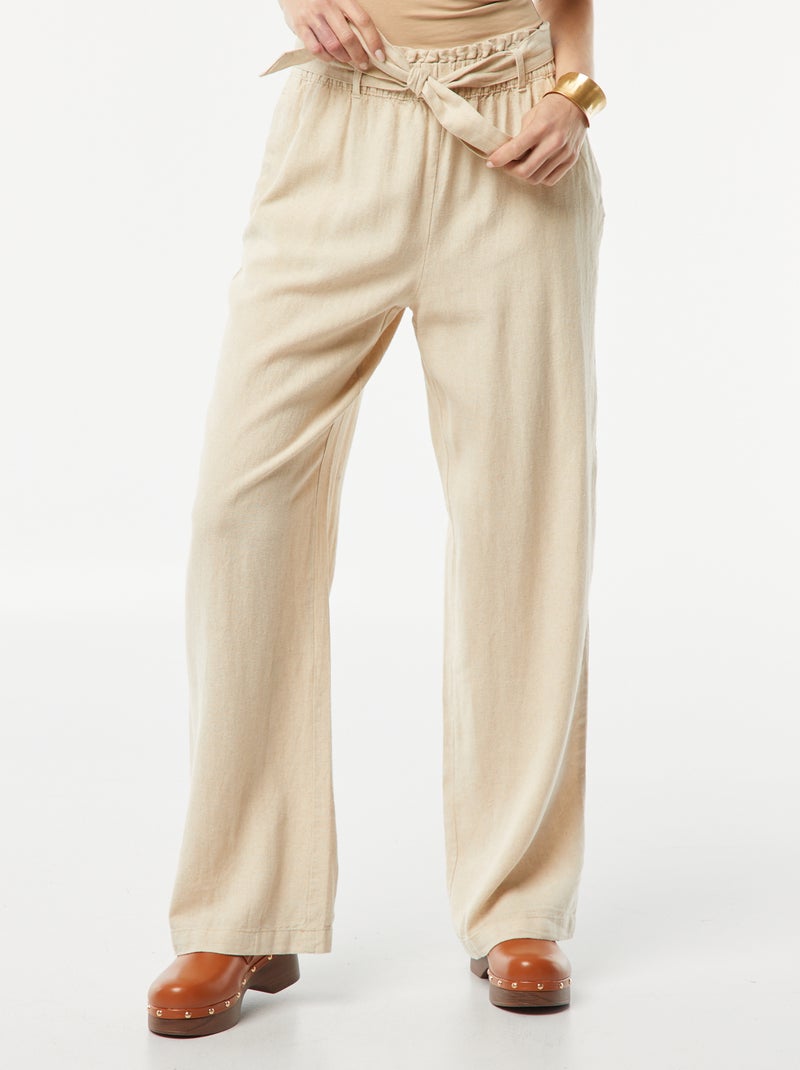 Pantaloni dritti con cintura da annodare in vita BEIGE - Kiabi