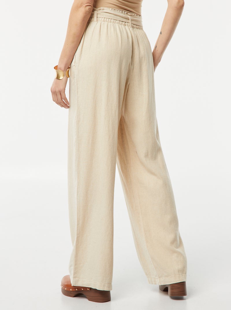 Pantaloni dritti con cintura da annodare in vita BEIGE - Kiabi