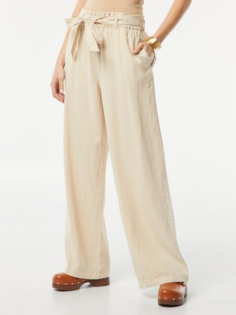 Pantaloni dritti con cintura da annodare in vita BEIGE - Kiabi