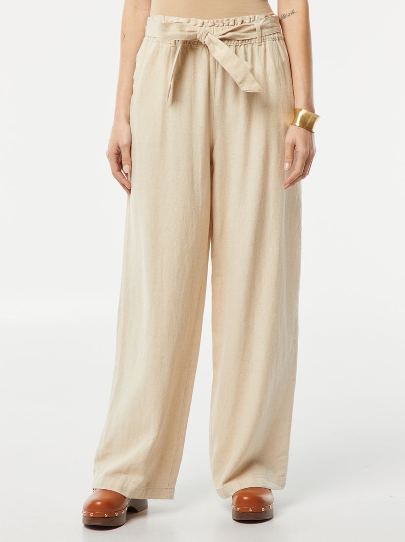 Pantaloni dritti con cintura da annodare in vita BEIGE - Kiabi