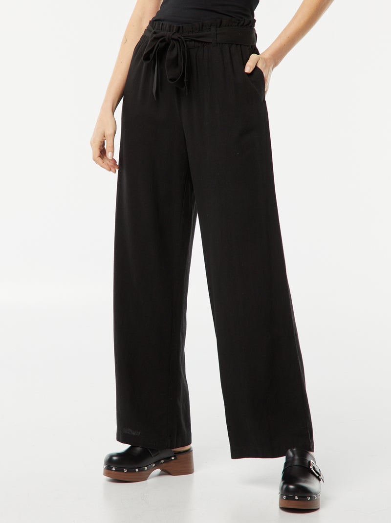 Pantaloni dritti con cintura da annodare in vita nero - Kiabi