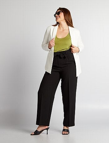 Pantaloni neri da donna eleganti 46 pantaloni da donna in lino con vita  alta e gamba larga, coulisse, casual, larghi, alla caviglia, con tasche