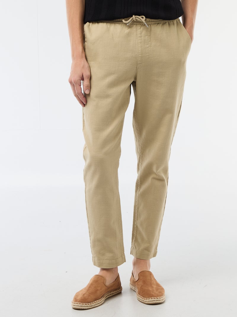 Pantaloni dritti con elastico in vita Beige - Kiabi