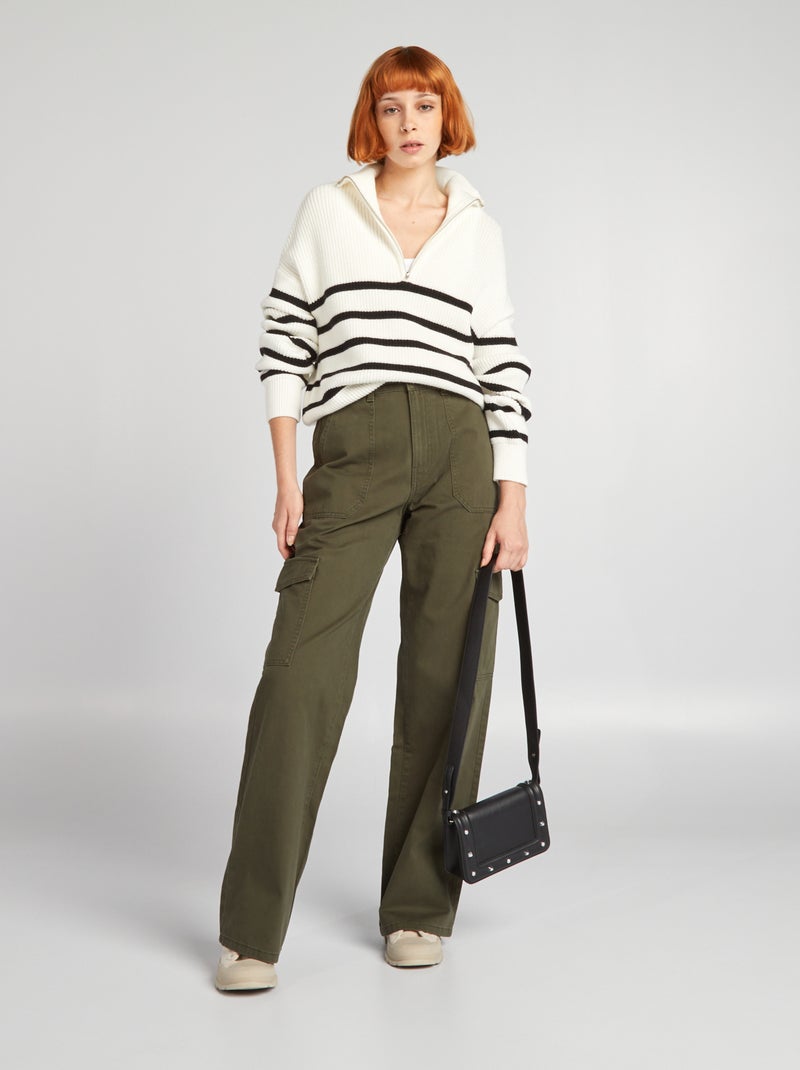 Pantaloni dritti con tasche con patta KAKI - Kiabi