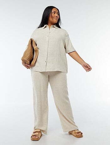 Pantaloni dritti con vita elasticizzata + cordoncino