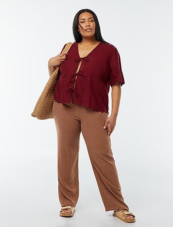 Pantaloni dritti con vita elasticizzata + cordoncino
