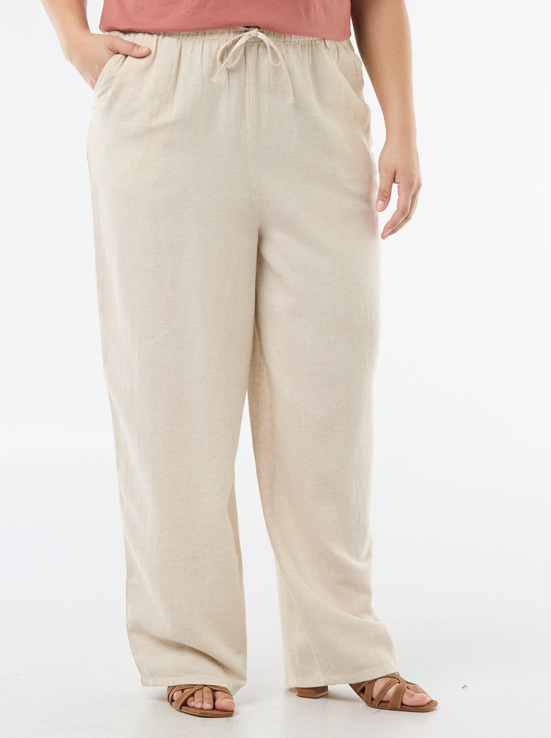 Pantaloni dritti in misto lino Beige - Kiabi