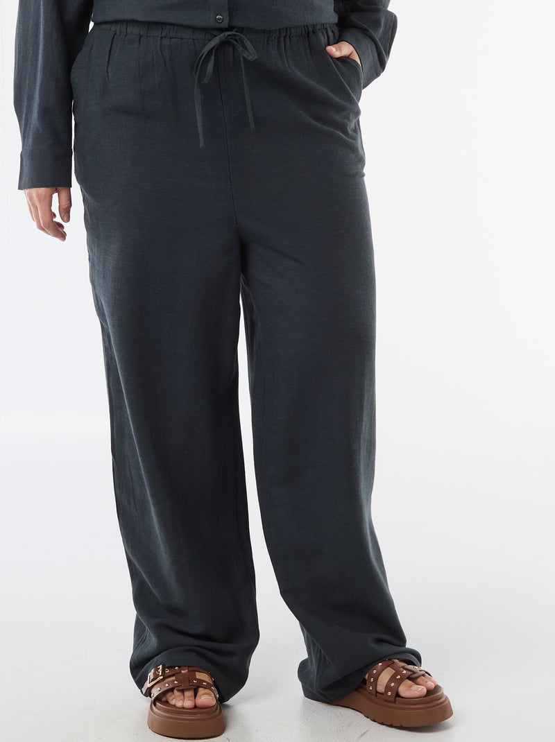 Pantaloni dritti in misto lino Blu - Kiabi