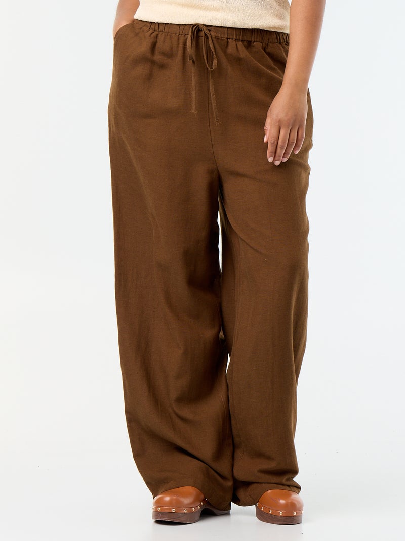 Pantaloni dritti in misto lino Marrone - Kiabi