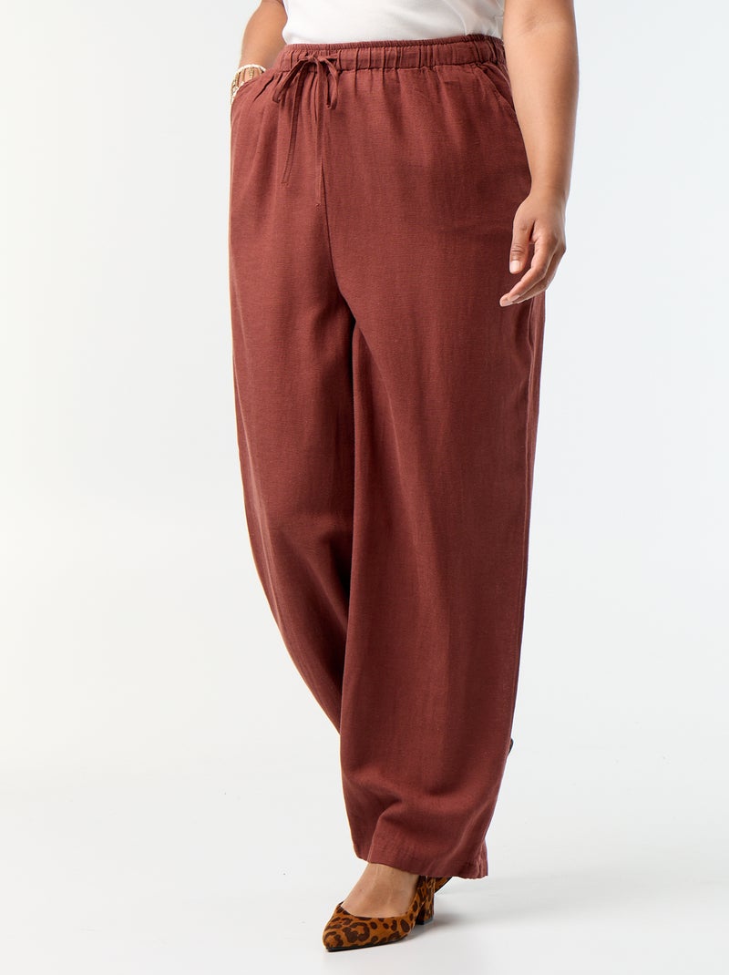 Pantaloni dritti in misto lino Marrone - Kiabi