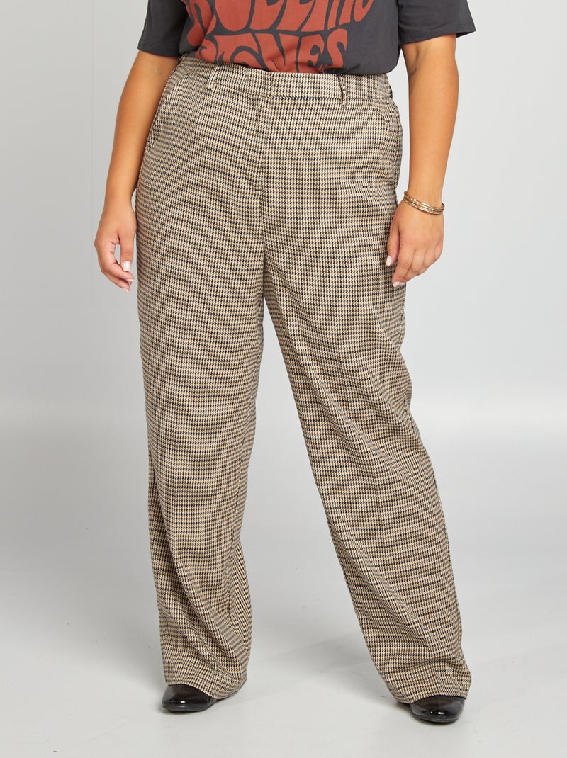 Pantaloni dritti in pied-de-poule 'Only Carmakoma' BEIGE - Kiabi