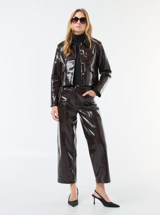 Pantaloni dritti in similpelle effetto 'pelle di serpente'