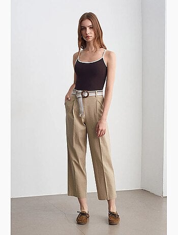 Pantaloni dritti plissettati con cintura dilvin
