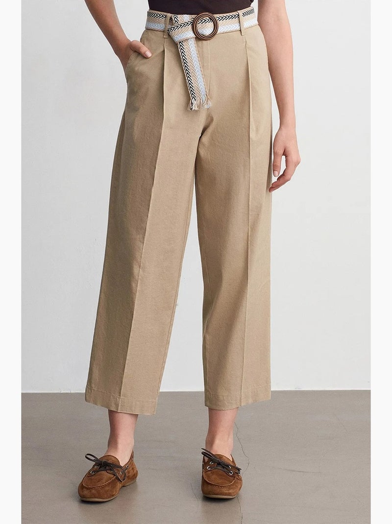 Pantaloni dritti plissettati con cintura dilvin Beige argilla - Kiabi