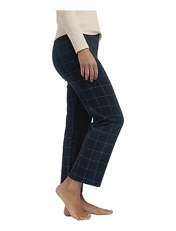 Pantaloni elasticizzati lunghi a quadri blu navy da donna ADMAS