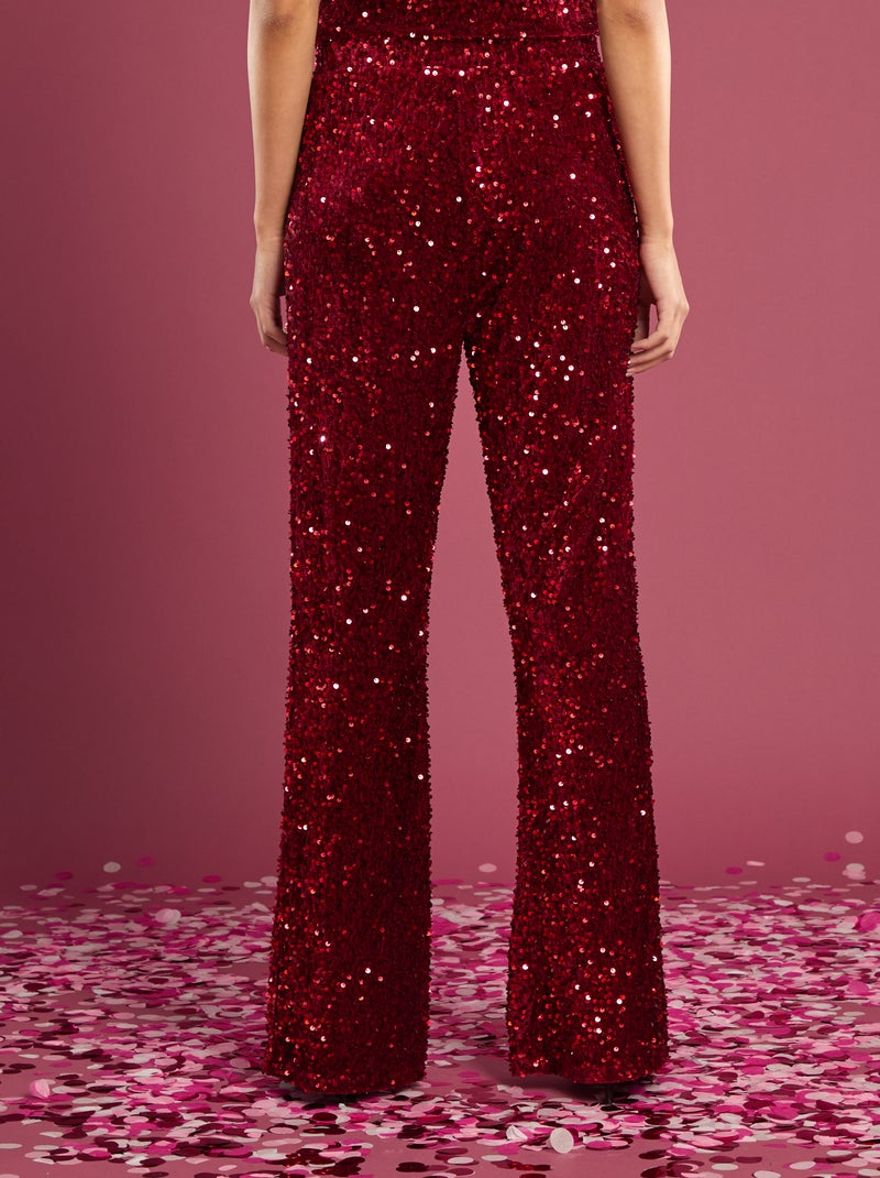 Pantaloni flare con paillettes Rosso - Kiabi