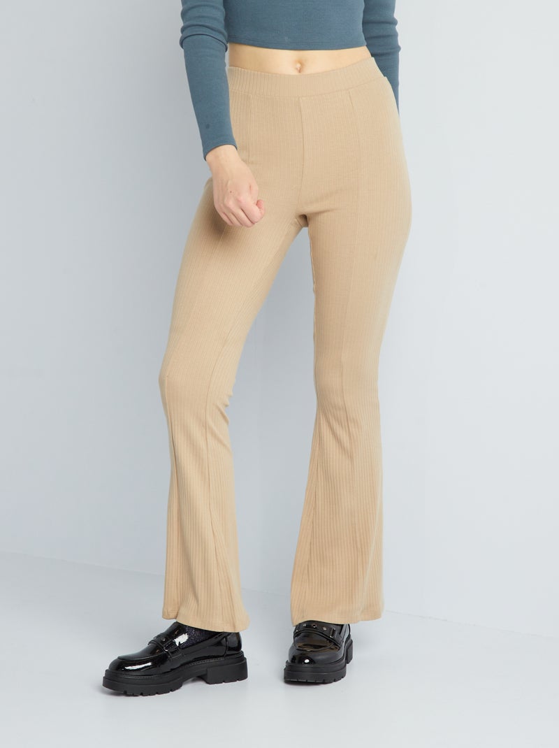 Pantaloni flare in maglia a coste BEIGE - Kiabi