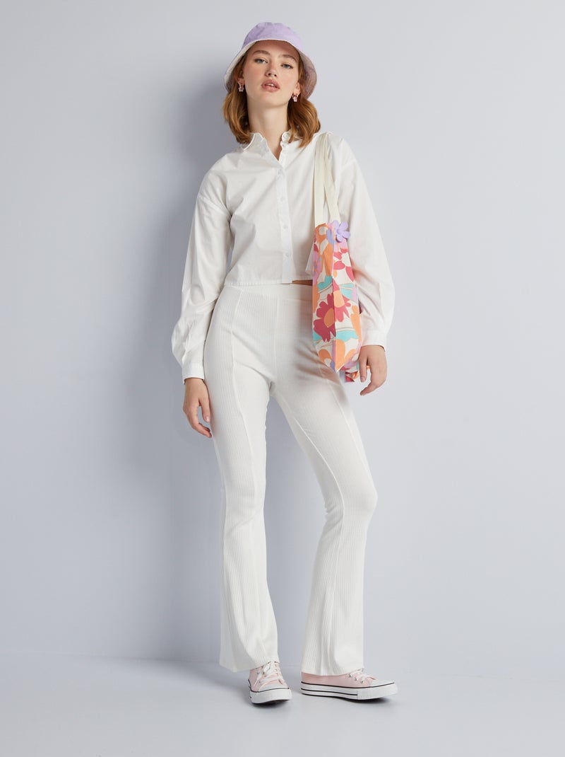 Pantaloni flare in maglia a coste BIANCO - Kiabi
