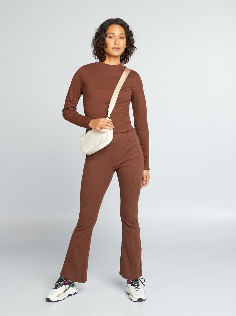 Pantaloni flare in maglia a coste MARRONE - Kiabi