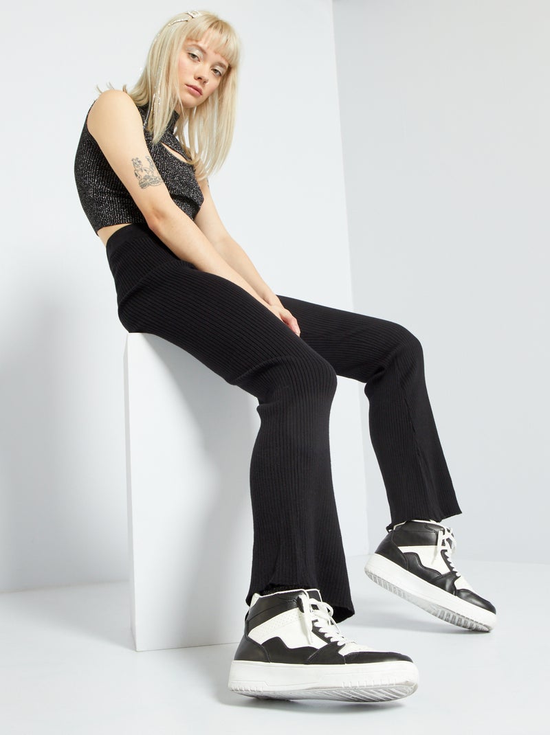 Pantaloni flare in maglia a coste Nero - Kiabi