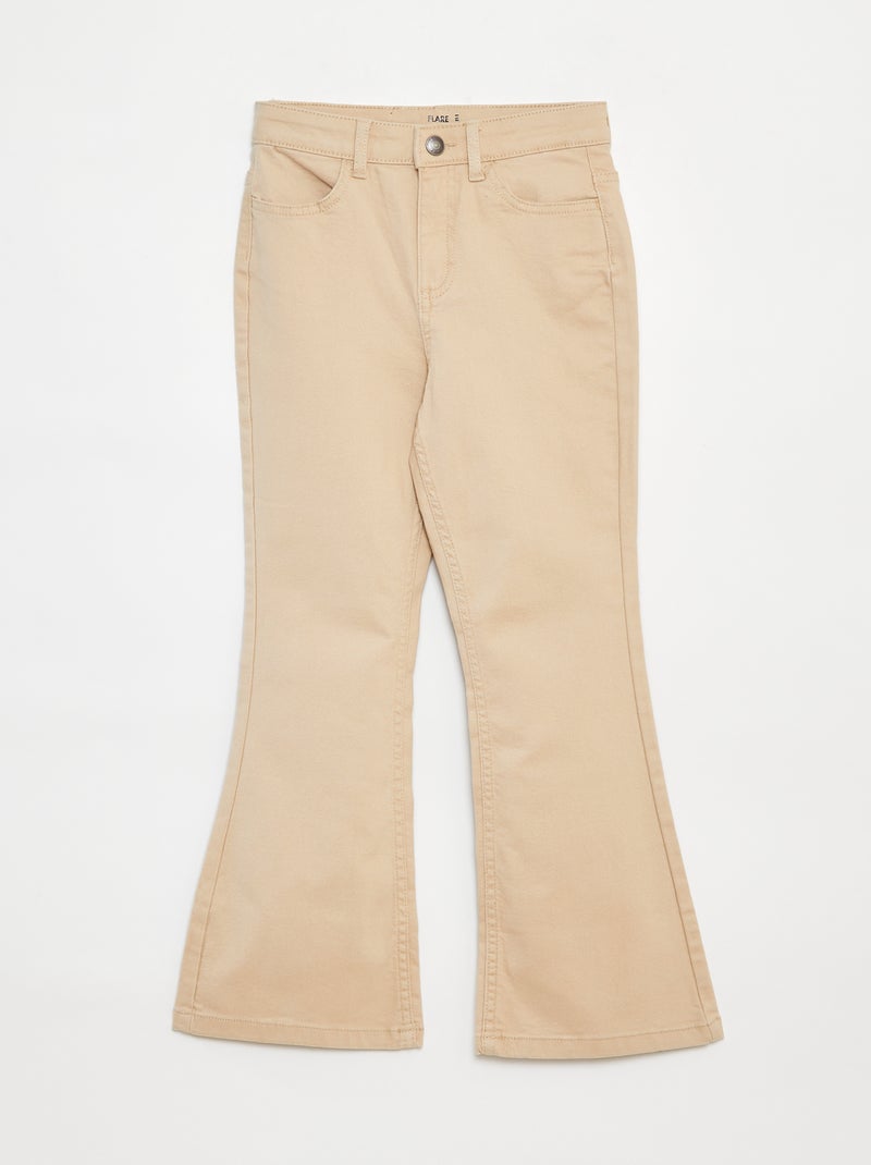 Pantaloni flare in twill con vita regolabile Beige - Kiabi