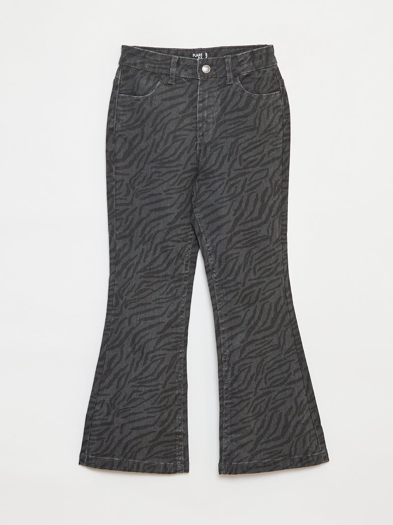 Pantaloni flare in twill con vita regolabile Grigio - Kiabi