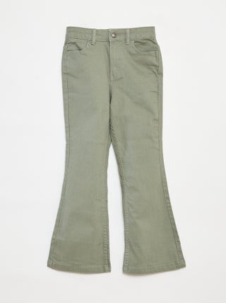 Pantaloni flare in twill con vita regolabile