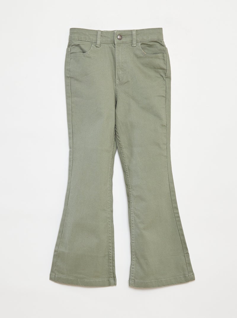 Pantaloni flare in twill con vita regolabile Verde - Kiabi