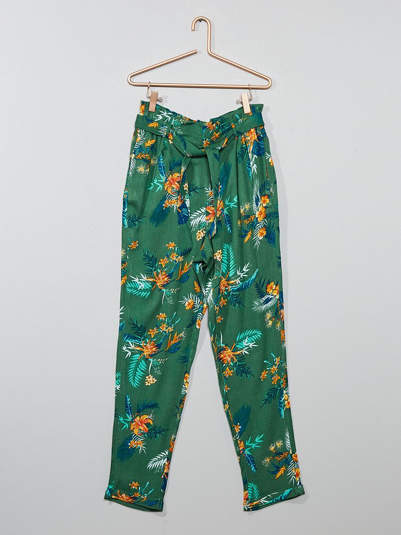 Pantalone a fiori verde e fucsia