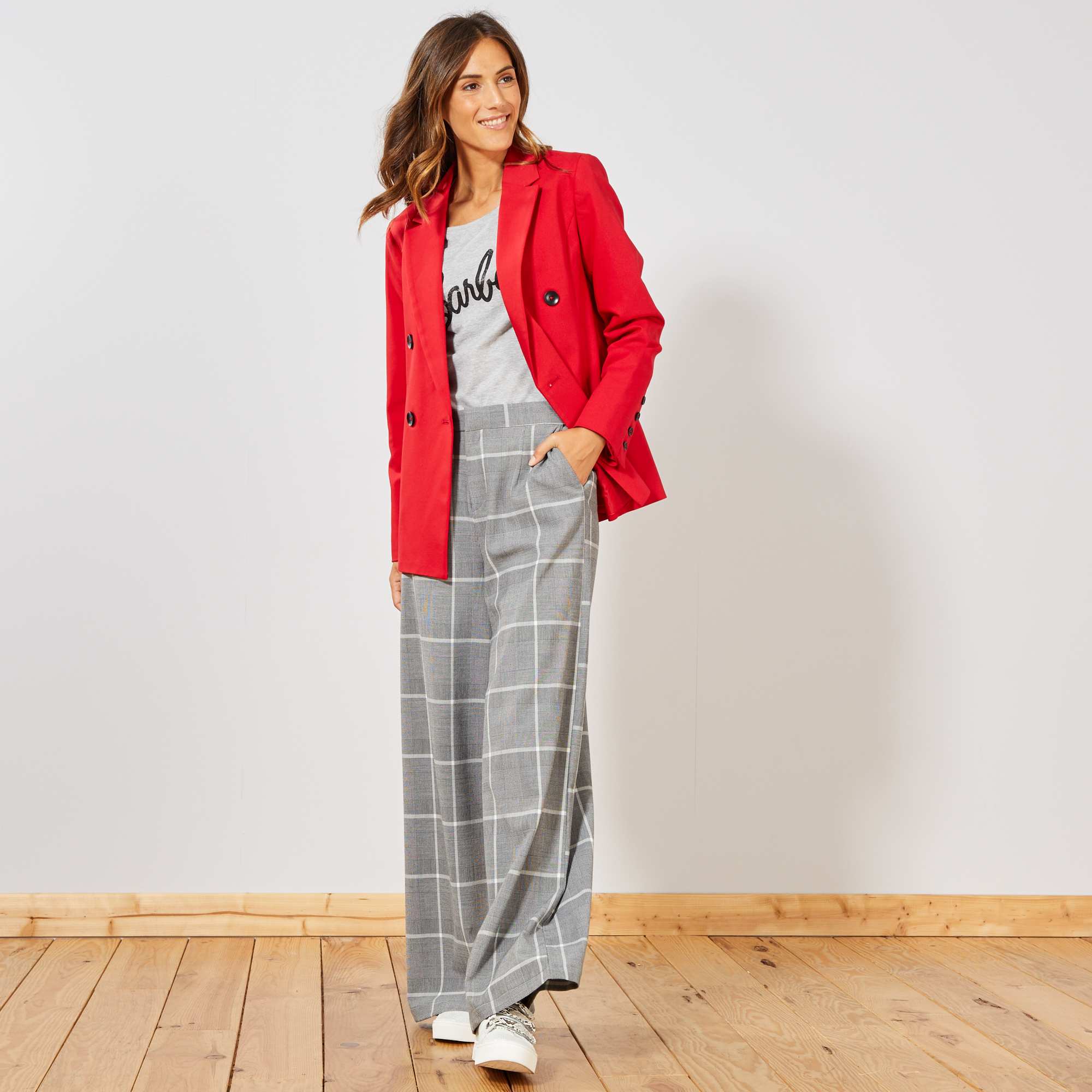 Pantaloni fluidi a quadretti Donna - GRIGIO - Kiabi - 15,00€