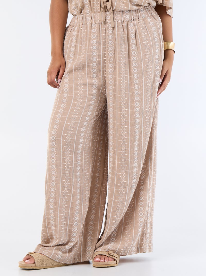 Pantaloni fluidi con ricami Beige - Kiabi