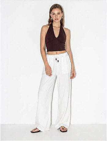 Pantaloni in cotone a gamba ampia con vita con coulisse lucci