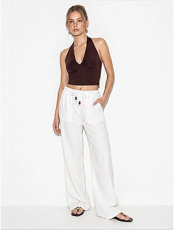 Pantaloni in cotone a gamba ampia con vita con coulisse lucci