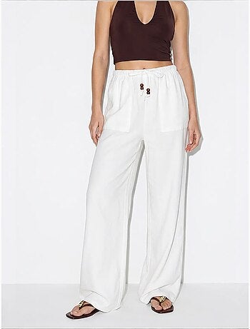 Pantaloni in cotone a gamba ampia con vita con coulisse lucci