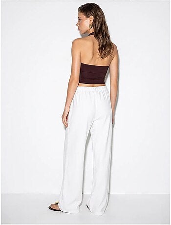 Pantaloni in cotone a gamba ampia con vita con coulisse lucci