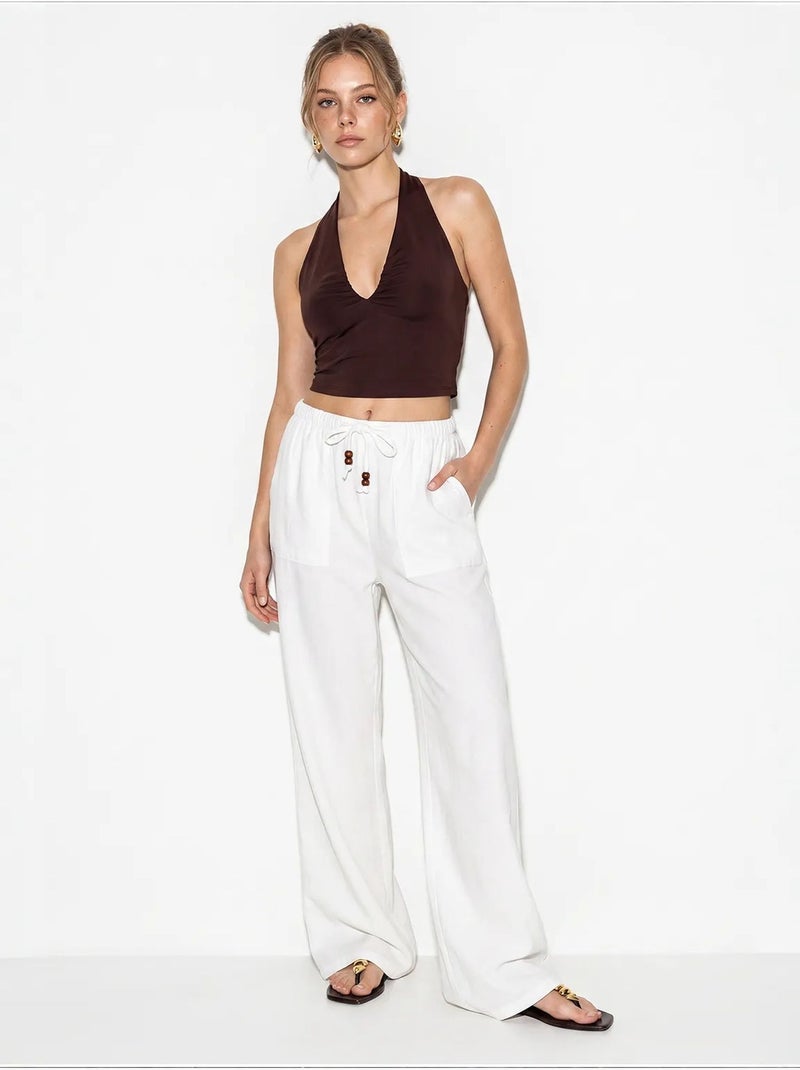 Pantaloni in cotone a gamba ampia con vita con coulisse lucci Bianco - Kiabi