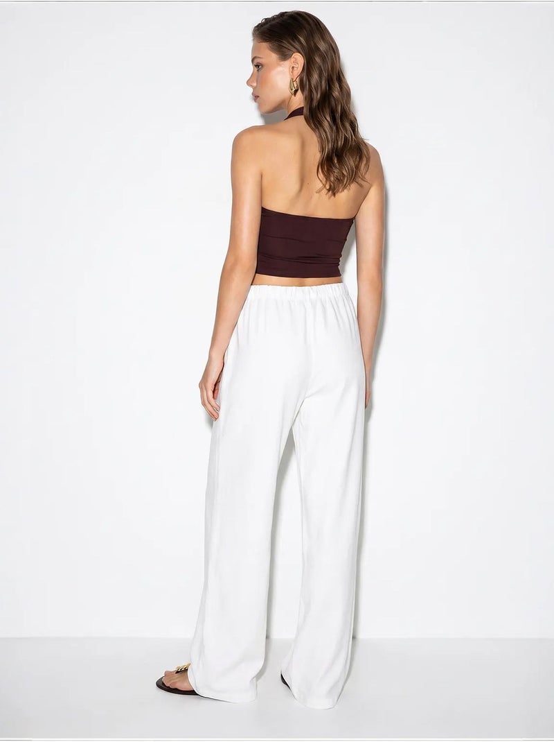 Pantaloni in cotone a gamba ampia con vita con coulisse lucci Bianco - Kiabi