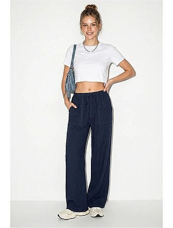 Pantaloni in cotone a gamba ampia con vita con coulisse lucci
