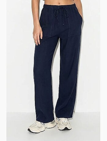 Pantaloni in cotone a gamba ampia con vita con coulisse lucci