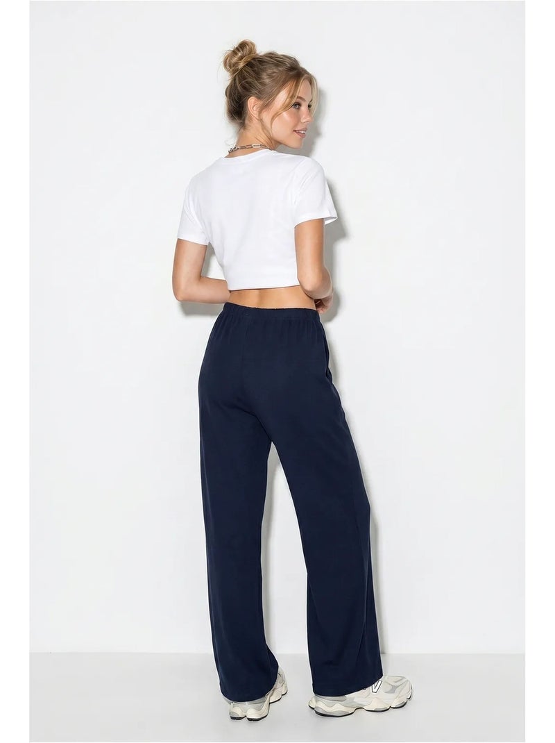Pantaloni in cotone a gamba ampia con vita con coulisse lucci Blu marino - Kiabi