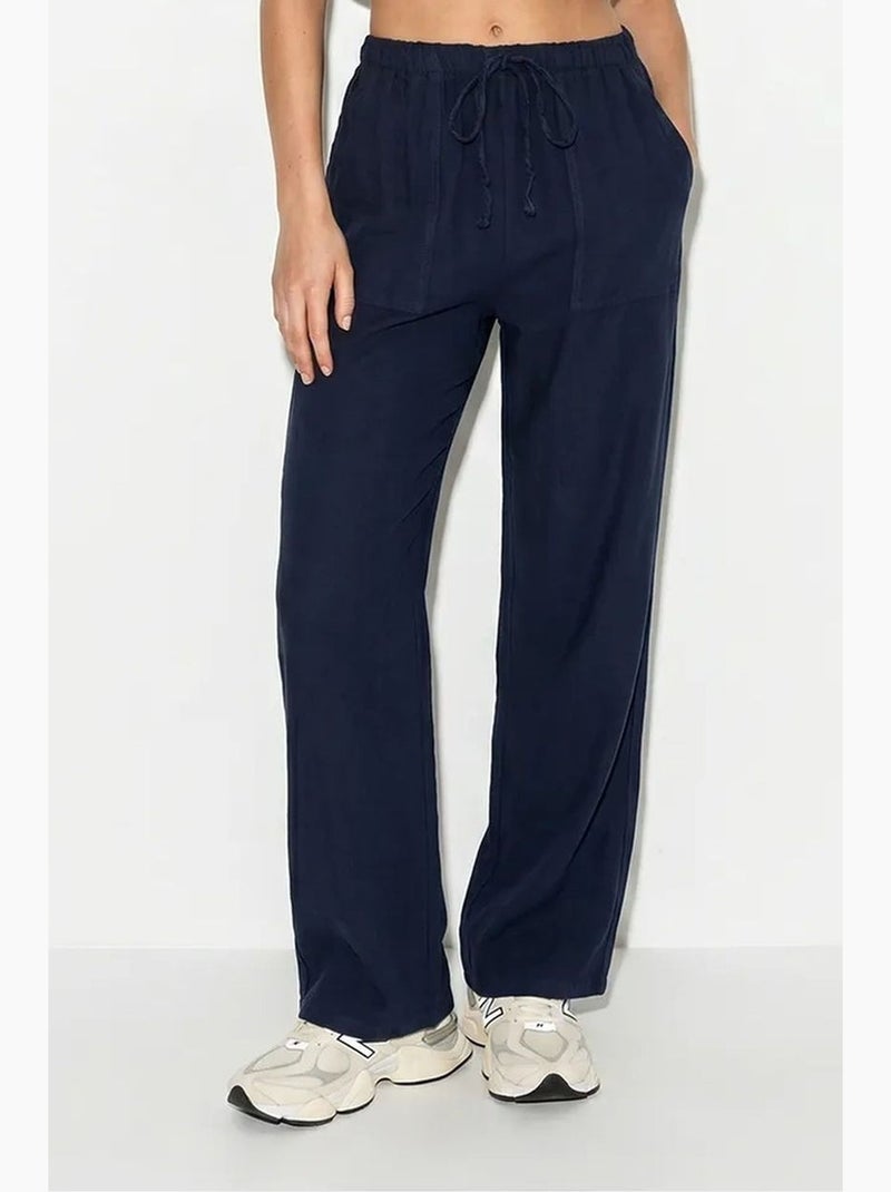 Pantaloni in cotone a gamba ampia con vita con coulisse lucci Blu marino - Kiabi
