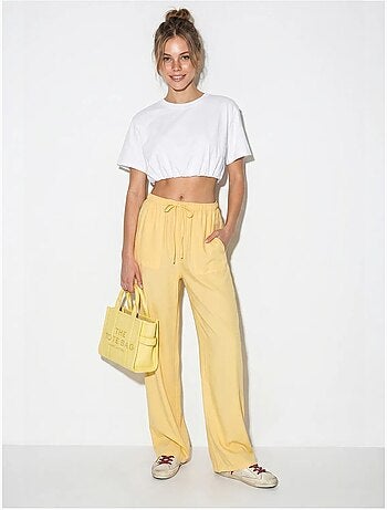 Pantaloni in cotone a gamba ampia con vita con coulisse lucci
