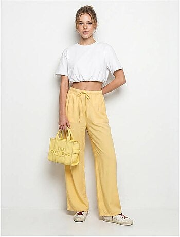 Pantaloni in cotone a gamba ampia con vita con coulisse lucci