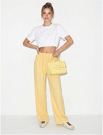 Pantaloni in cotone a gamba ampia con vita con coulisse lucci